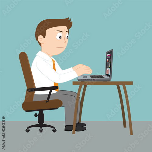 A Man Working On A Computer. People Operating Computer. Flat, Vector, Illustration, Cartoon, EPS10.