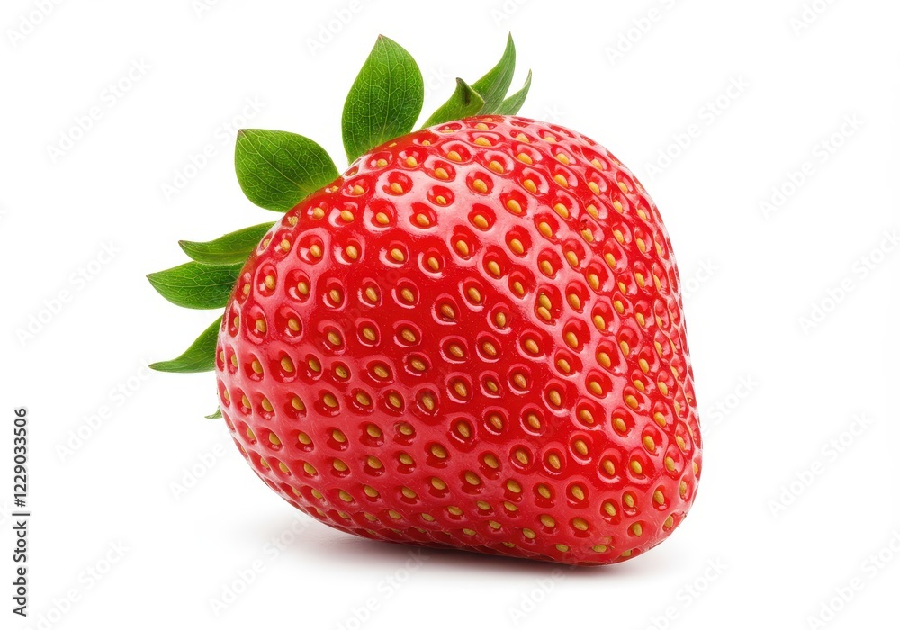 A fresh plump strawberry with a vibrant red surface, isolated on a white background A fresh plump strawberry with a vibrant red surface, isolated on a white background
