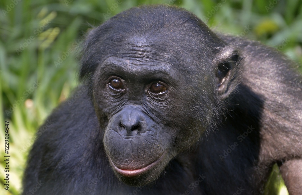 Bonobo (Pan paniscus), portrait, Lola ya Bonobo Sanctuary, Kimwenza, Mont Ngafula, Kinshasa, Democratic Republic of the Congo Bonobo (Pan paniscus), portrait, Lola ya Bonobo Sanctuary, Kimwenza, Mont Ngafula, Kinshasa, Democratic Republic of the Congo