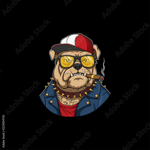 Cool Bulldog in Sunglasses and Jacket: A Stylish, Edgy Illustration