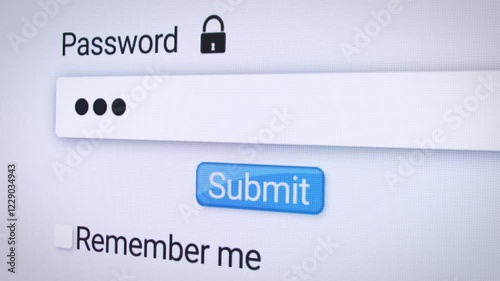 Video animation of entering a password in the form field on the login page of a website in the Internet browser. Entering the password - pin code.