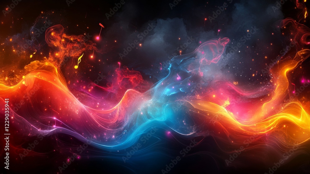 Vibrant abstract music-inspired background with colorful waves and energy Vibrant abstract music-inspired background with colorful waves and energy