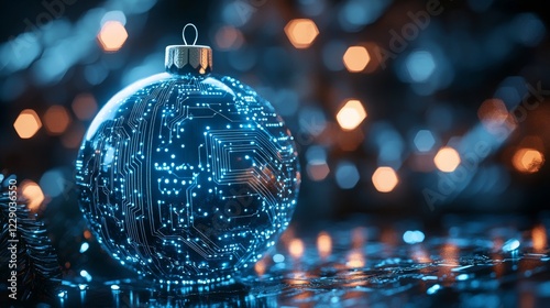 Futuristic christmas ornament with circuit board design for holiday decoration
