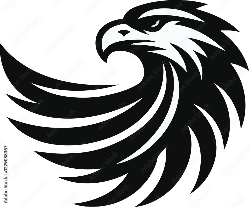 Fototapeta premium Black and Bold Iconic Eagle Vector Symbol Regal Raptor Eagle Logo in Monochrome