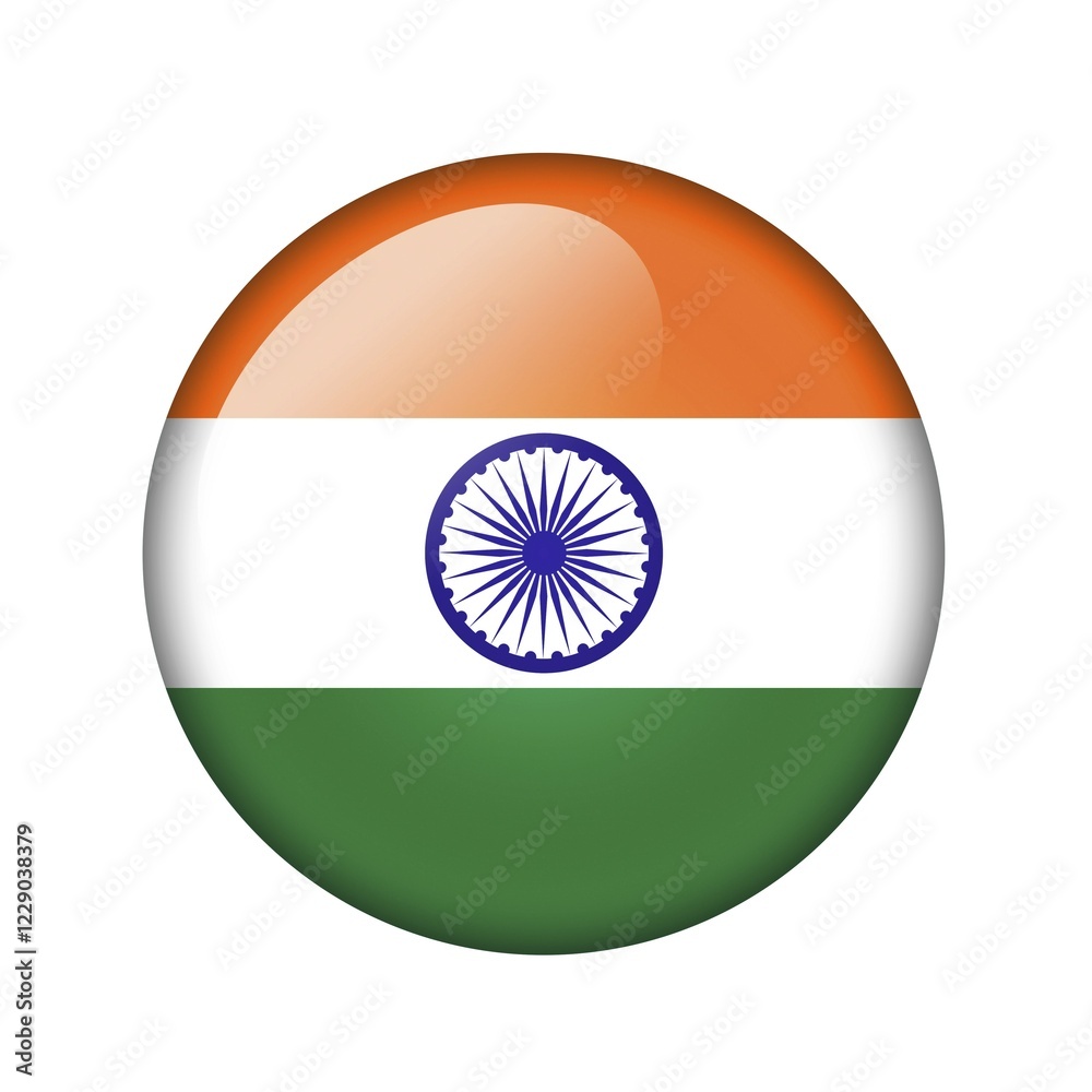 Obraz premium The Indian flag. Round glossy icon. Isolated on white background