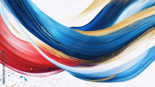 Abstract artwork with flowing brushstrokes in shades of blue, red, and gold, capturing the essence of vibrant energy
