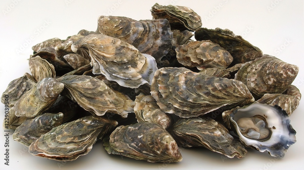 A Close - up View of Fresh and Juicy Oysters. These bivalve mollusks, with their rough, irregular shells, are a popular seafood delicacy A Close - up View of Fresh and Juicy Oysters. These bivalve mollusks, with their rough, irregular shells, are a popular seafood delicacy