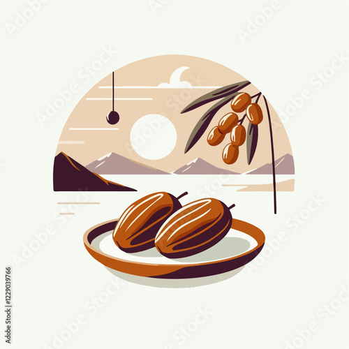 vector illustration of dates on a plate