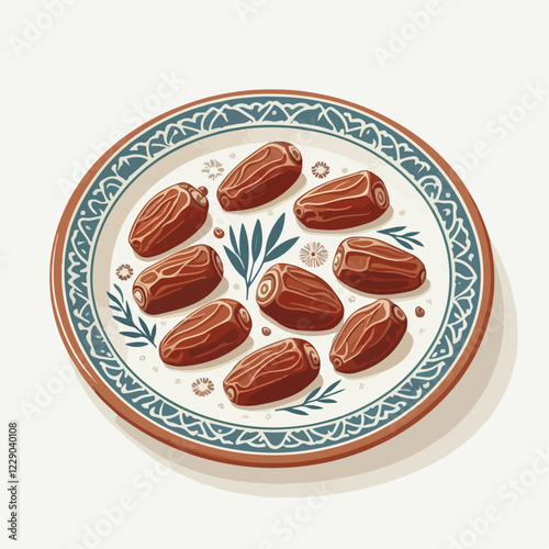 vector illustration of dates on a plate
