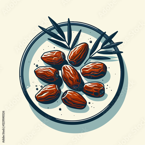 vector illustration of dates on a plate