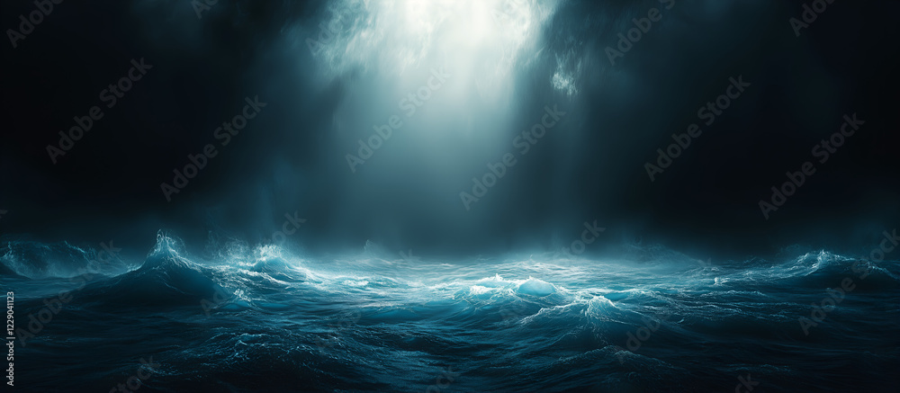 dark ocean floor with deep blue water, with light rays shining down from the surface of an empty sea, creating a sense of depth and mystery. dark ocean floor with deep blue water, with light rays shining down from the surface of an empty sea, creating a sense of depth and mystery.