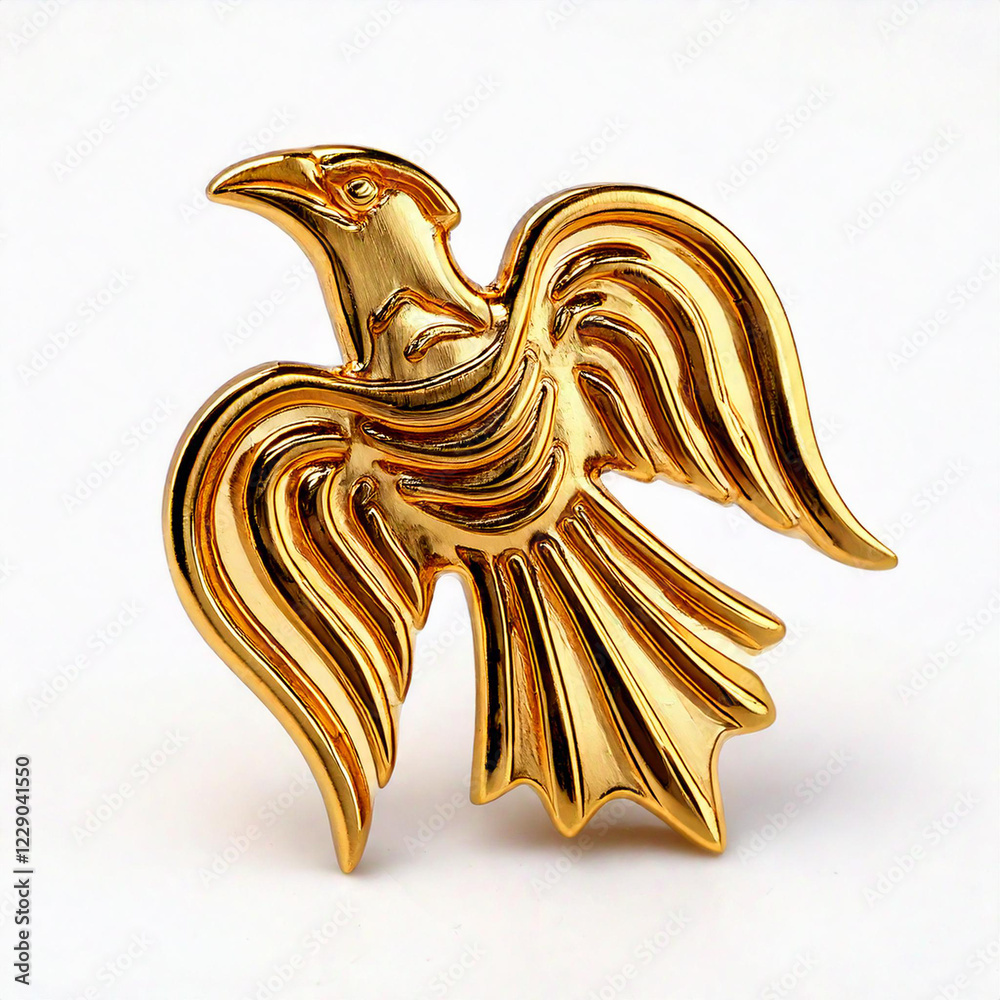 Obraz premium gold pin lines in the shape odins raven, on white isolated 
