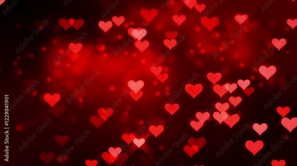 A romantic Valentine's Day background featuring floating hearts, soft bokeh lights, and a warm red gradient. Perfect for love-themed projects, wedding intros, and holiday celebrations. A romantic Valentine's Day background featuring floating hearts, soft bokeh lights, and a warm red gradient. Perfect for love-themed projects, wedding intros, and holiday celebrations.