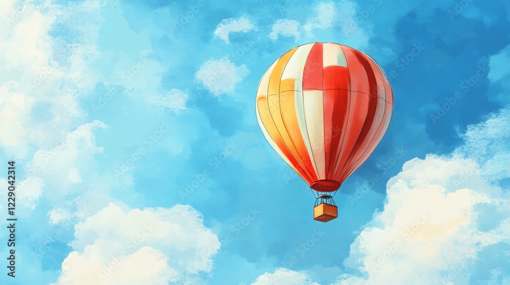 Naklejka premium Colorful Hot Air Balloon Soaring in Clear Blue Sky Vector Illustration