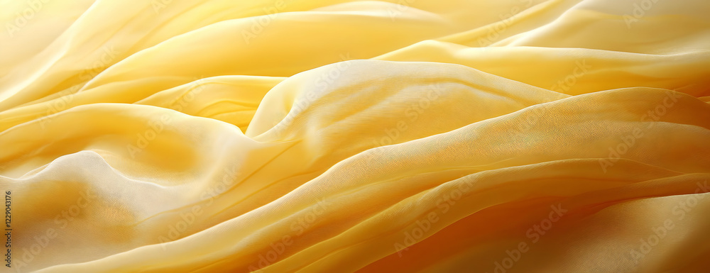 Fototapeta premium Yellow fabric drapes, sunlight, texture, background, design
