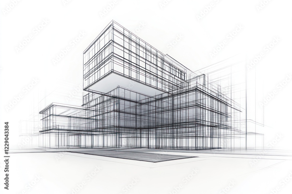 Modern architectural design featuring layered structures in sketch Modern architectural design featuring layered structures in sketch