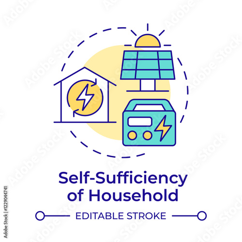 Household self sufficiency multi color concept icon. Solar panels, green energy. Electricity, power. Round shape line illustration. Abstract idea. Graphic design. Easy to use in infographic