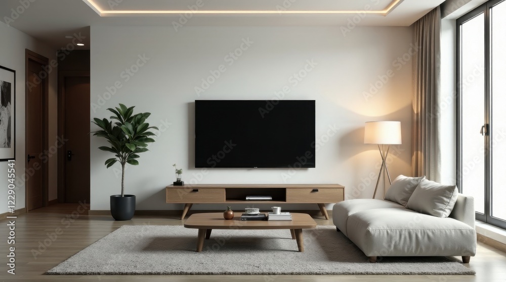 Modern Minimalist Living Room Interior Design Featuring Neutral Tones and Wooden Accents Modern Minimalist Living Room Interior Design Featuring Neutral Tones and Wooden Accents