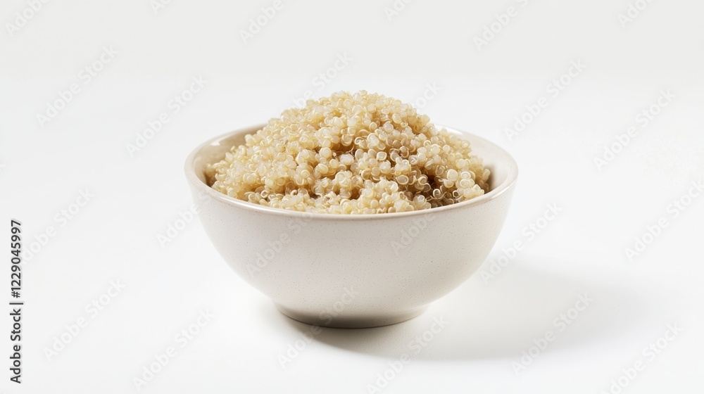 A minimalist bowl of plain quinoa with a light drizzle of balsamic vinegar, served in a simple white ceramic bowl, Quinoa centered A minimalist bowl of plain quinoa with a light drizzle of balsamic vinegar, served in a simple white ceramic bowl, Quinoa centered