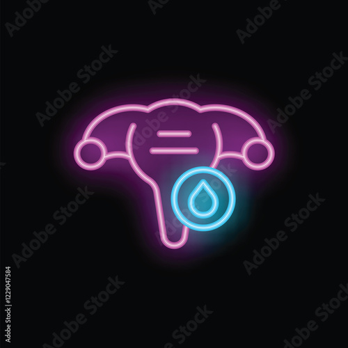 Neon style icon of a bladder with a drop, representing the problem of urinary incontinence