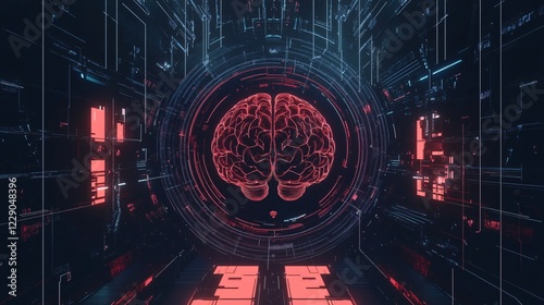 Futuristic AI Brain Loop Animation Vector Illustration