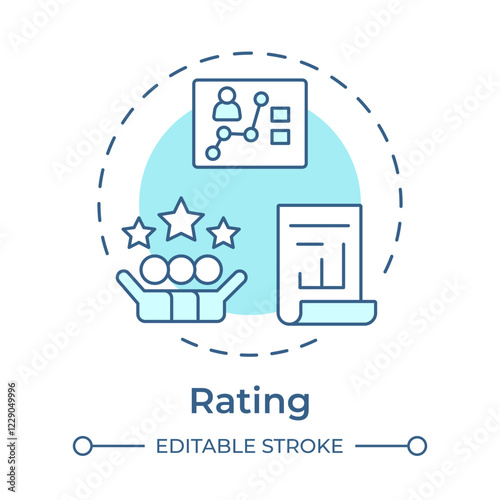 Rating soft blue concept icon. Evaluating employees performance. Performance management system. Round shape line illustration. Abstract idea. Graphic design. Easy to use in presentation