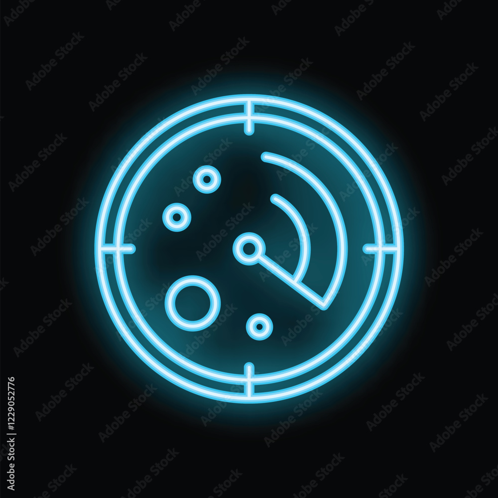 Neon radar detecting signal in space on black background Neon radar detecting signal in space on black background
