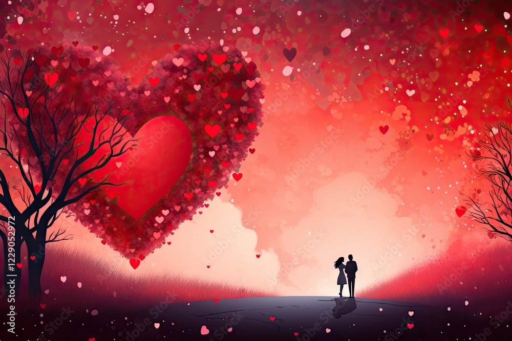 Obraz premium Free digital art many cartoon heart floating in the sky