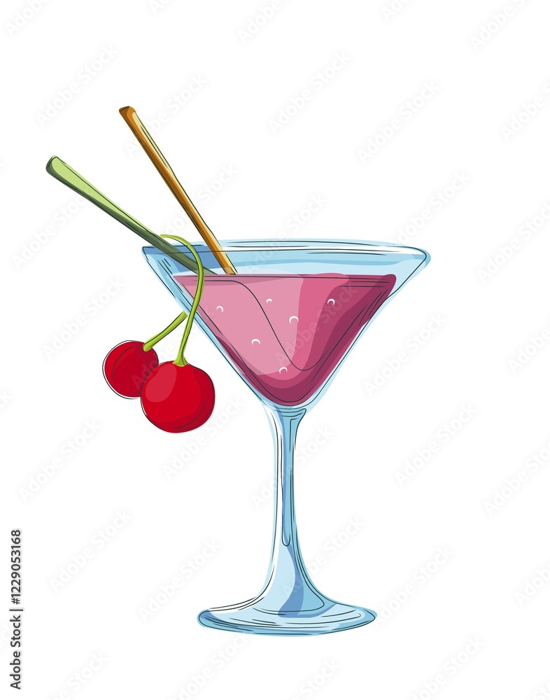Cherry martini cocktail over white background, vector illustration Cherry martini cocktail over white background, vector illustration