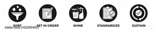 5S web banner concept with group of icons for business and media
