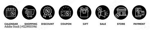 black friday web banner concept with group of icons for business and media
