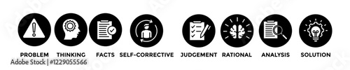 critical thinking web banner concept with group of icons for business and media