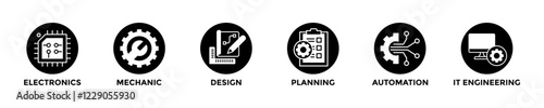 engineering web banner concept with group of icons for business and media