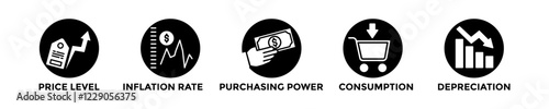inflation web banner concept with group of icons for business and media