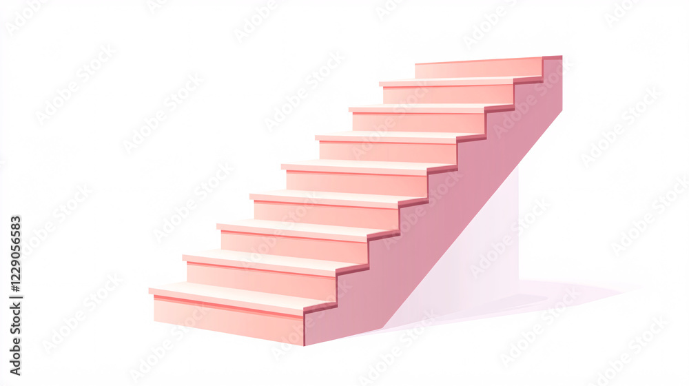 Obraz premium A minimalist pink staircase with a soft pastel tone isolated on a white background creating a clean modern and conceptual design 