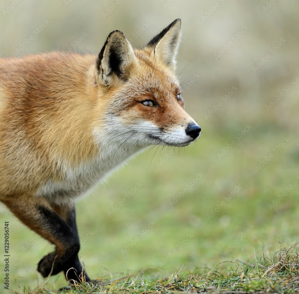 Red fox (Vulpes vulpes), attentive, Waterleidingduinen, North Holland, Netherlands Red fox (Vulpes vulpes), attentive, Waterleidingduinen, North Holland, Netherlands
