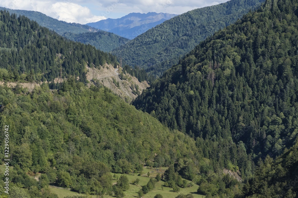 Obraz premium Caucasus Mountains near Lashtkhveri, Svaneti region, Georgia, Asia