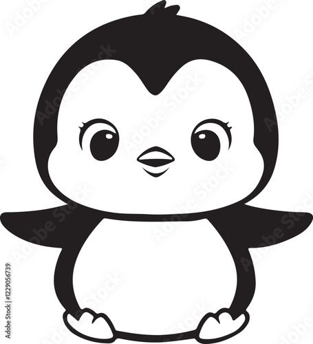 Cute Penguin Silhouette Vector Art Illustration Design
