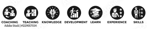 training web banner concept with group of icons for business and media