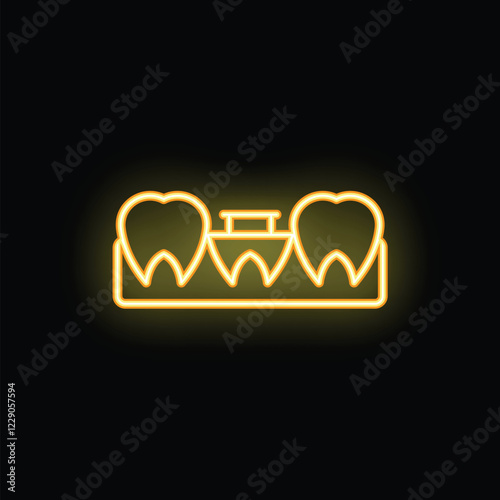 Glowing yellow neon icon illustrating the concept of dental bridge placement