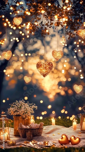 Romantic Picnic in Valentine's Day Atmosphere with Elegant Setup