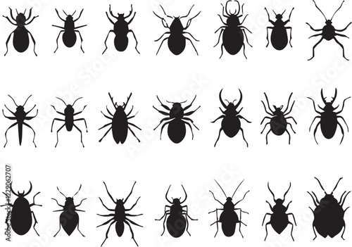 A set of insects silhouettes for flat design. Hand drawn vector illustration