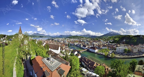 View of historic centre and river Reuss, Lucerne, Canton of Lucerne, Switzerland, Europe photo