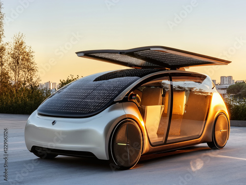 an electric car with solar panels on the roof photo