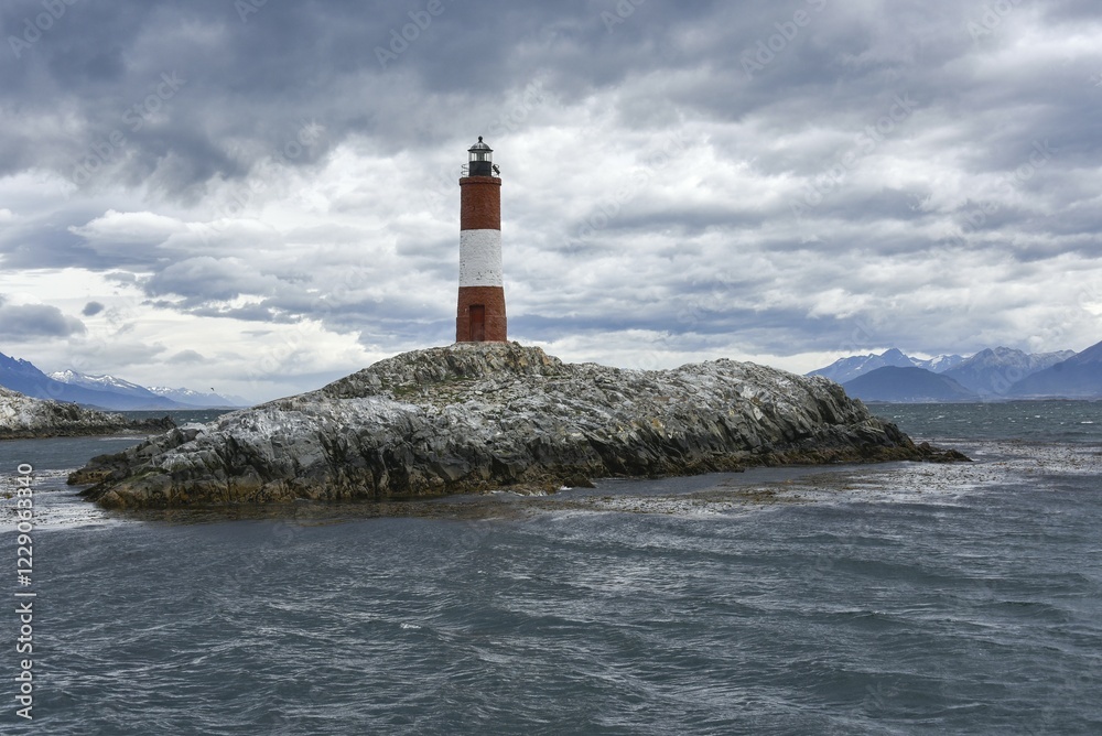 Faro les Éclaireurs lighthouse at Ushuaia in the Beagle canal, Tierra del Fuego, Argentina, South America Faro les Éclaireurs lighthouse at Ushuaia in the Beagle canal, Tierra del Fuego, Argentina, South America