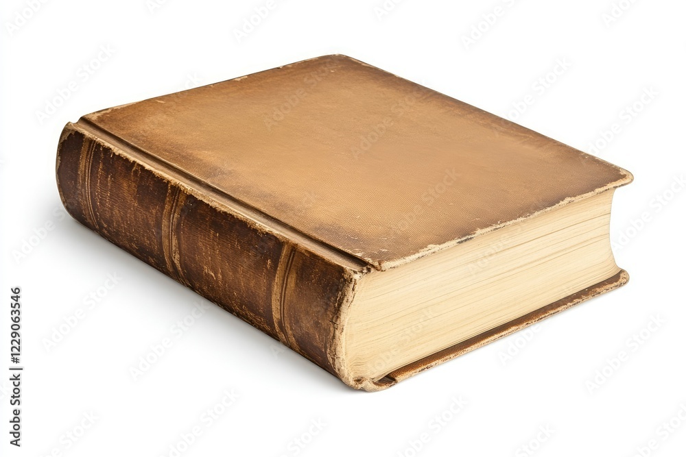 High Detail Visual of Closed Brown Old Book with Hard Cardboard Cover Isolated on White High Detail Visual of Closed Brown Old Book with Hard Cardboard Cover Isolated on White