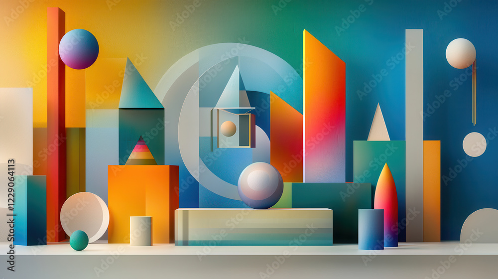 Fototapeta premium vibrant abstract composition of geometric shapes in various colors and forms, creating dynamic visual experience