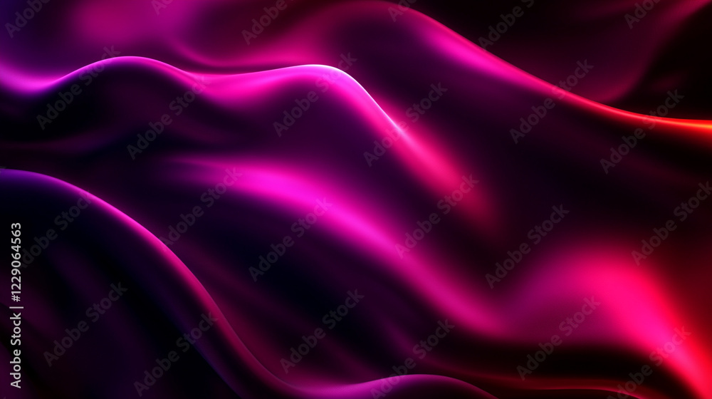 Obraz premium Dark background, from the darkness the waves of folds of fabric of fuchsia color shine HD 8K wallpaper Stock Photographic&nbsp;Image