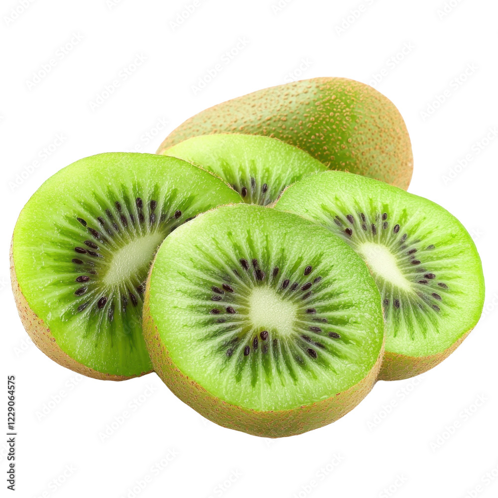 Fototapeta premium Freshly Sliced Kiwi Fruit Isolated on White Background