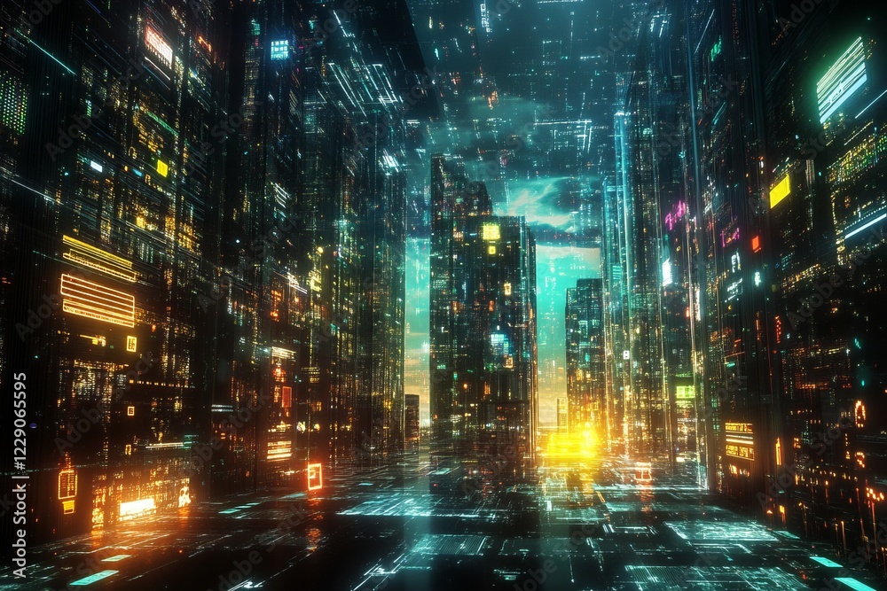 Futuristic Cyberpunk Cityscape Illuminated by Neon Lights and Technological Marvels Futuristic Cyberpunk Cityscape Illuminated by Neon Lights and Technological Marvels